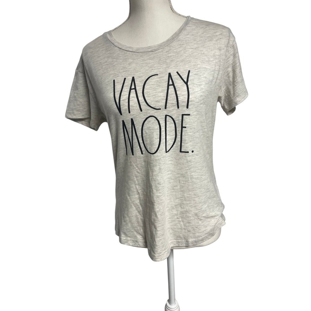 Rae Dunn Vacay Mode Shirt Sleeve T Shirt Flanneled Gray Womens Small‎